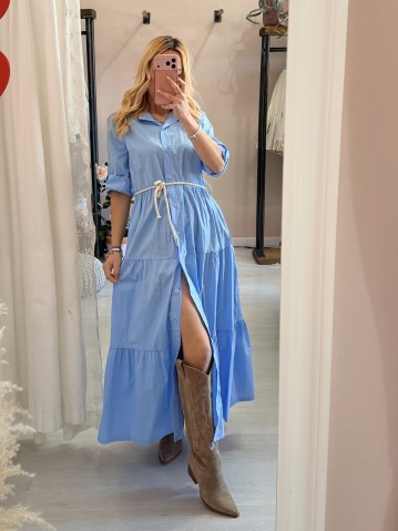 Vestito lungo CHEMISIER cotone azzurro