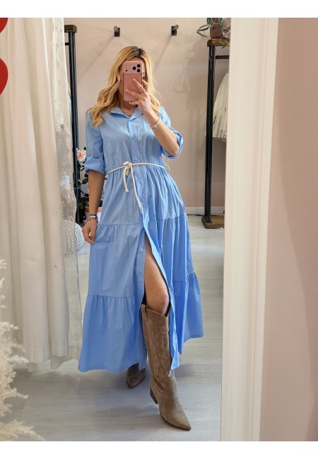 Vestito lungo CHEMISIER cotone azzurro