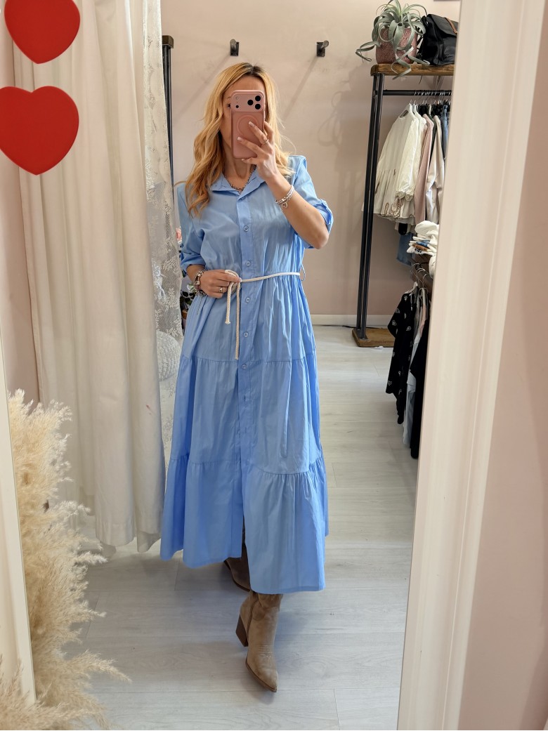 Vestito lungo CHEMISIER cotone azzurro