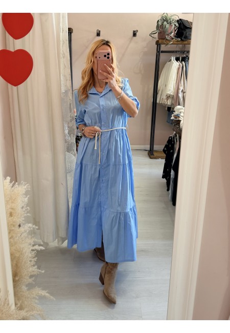 Vestito lungo CHEMISIER cotone azzurro