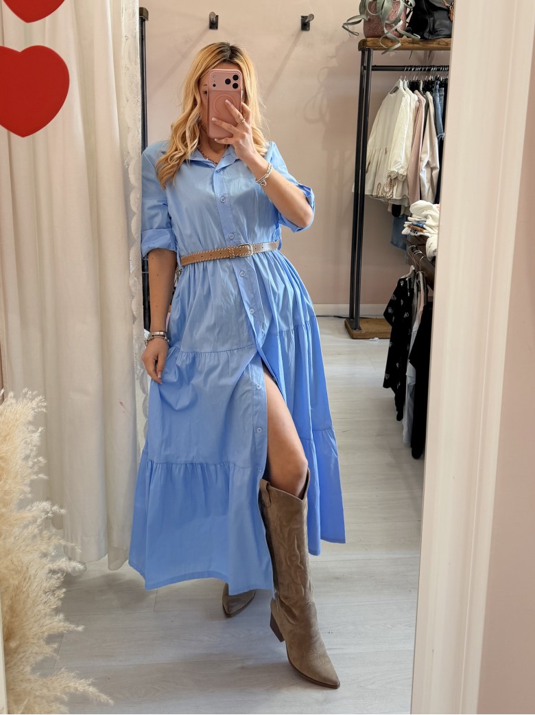 Vestito lungo CHEMISIER cotone azzurro