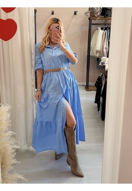 Vestito lungo CHEMISIER cotone azzurro