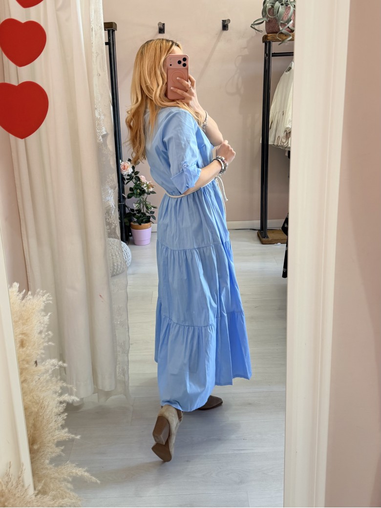 Vestito lungo CHEMISIER cotone azzurro