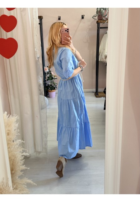 Vestito lungo CHEMISIER cotone azzurro