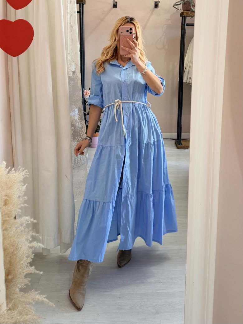 Vestito lungo CHEMISIER cotone azzurro