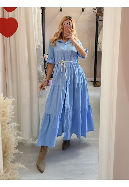 Vestito lungo CHEMISIER cotone azzurro