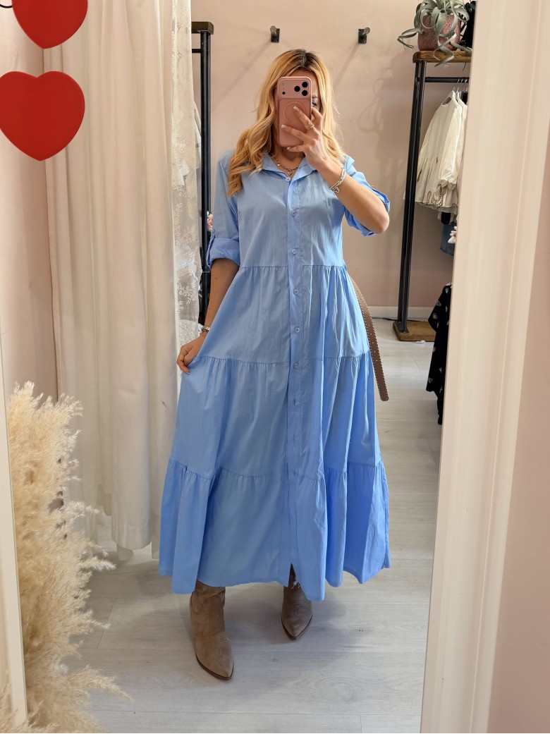 Vestito lungo CHEMISIER cotone azzurro