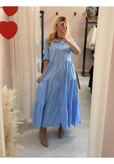 Vestito lungo CHEMISIER cotone azzurro