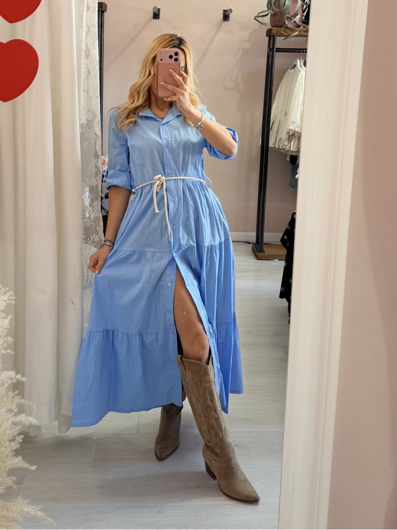 Vestito lungo CHEMISIER cotone azzurro