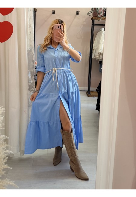 Vestito lungo CHEMISIER cotone azzurro