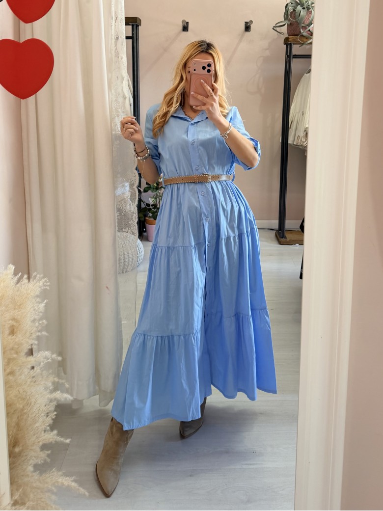 Vestito lungo CHEMISIER cotone azzurro