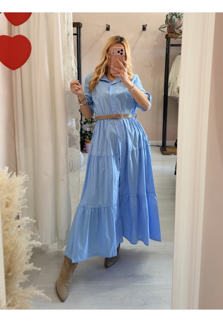 Vestito lungo CHEMISIER cotone azzurro