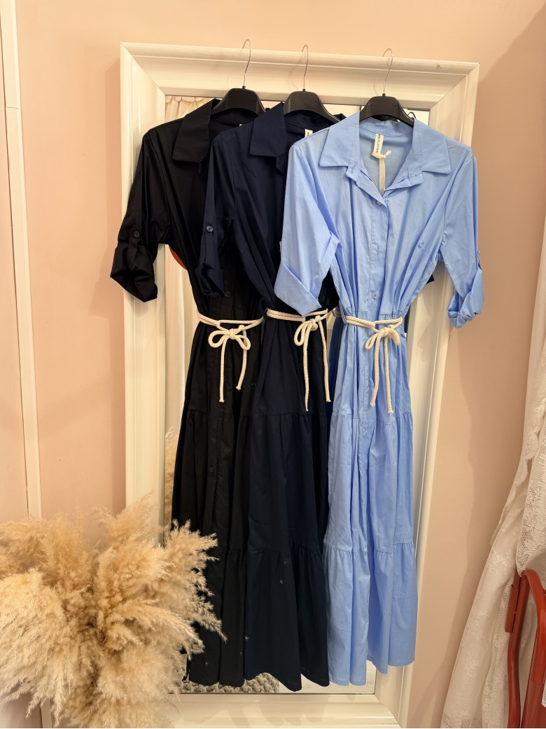 Vestito lungo CHEMISIER cotone azzurro