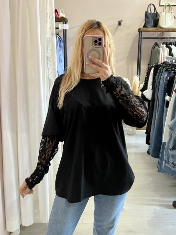 Maglia t shirt maniche PIZZO nera 2