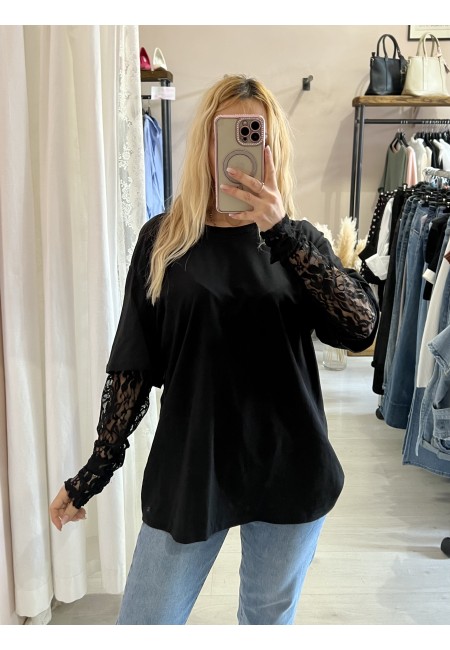 Maglia t shirt maniche PIZZO nera