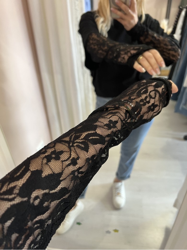 Maglia t shirt maniche PIZZO nera