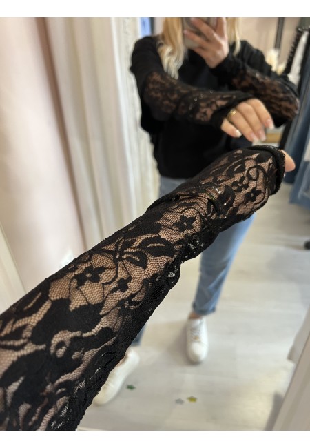 Maglia t shirt maniche PIZZO nera