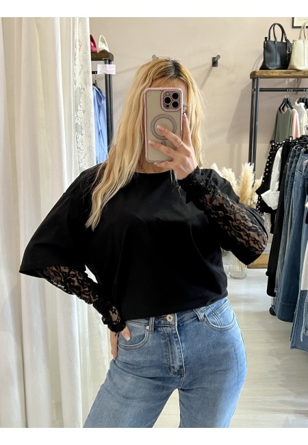 Maglia t shirt maniche PIZZO nera