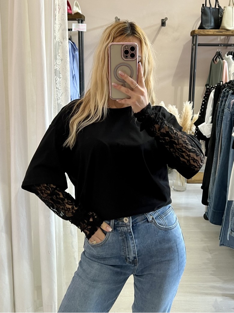 Maglia t shirt maniche PIZZO nera