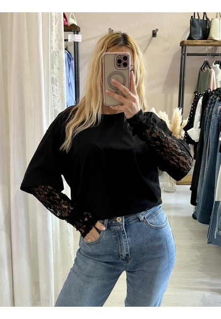 Maglia t shirt maniche PIZZO nera