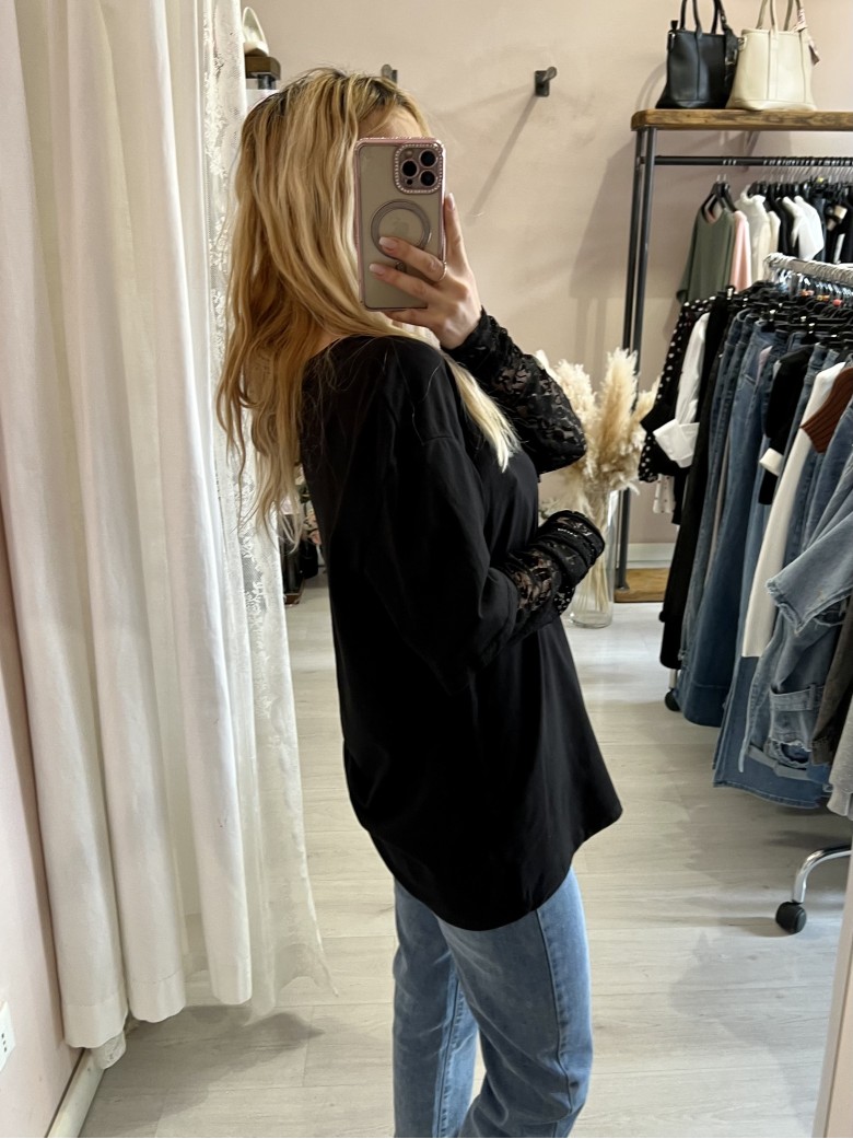 Maglia t shirt maniche PIZZO nera