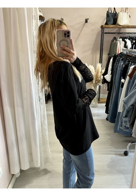 Maglia t shirt maniche PIZZO nera