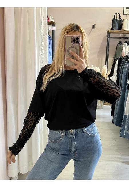 Maglia t shirt maniche PIZZO nera