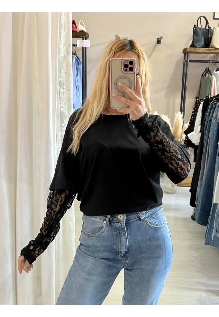 Maglia t shirt maniche PIZZO nera