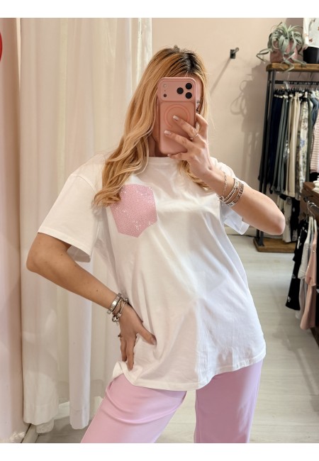 Maglia t shirt taschina strass rosa