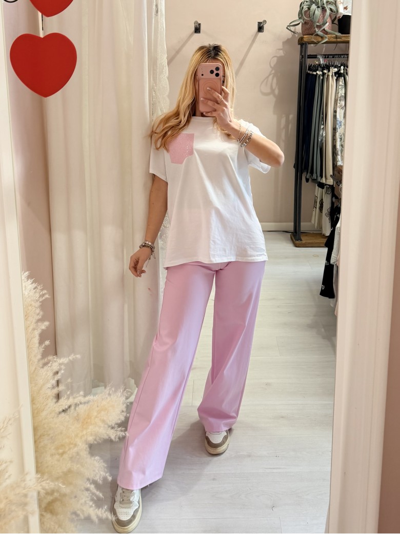 Maglia t shirt taschina strass rosa