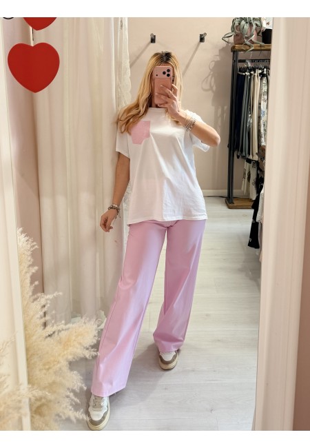 Maglia t shirt taschina strass rosa