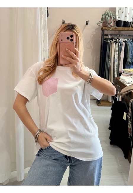 Maglia t shirt taschina strass rosa