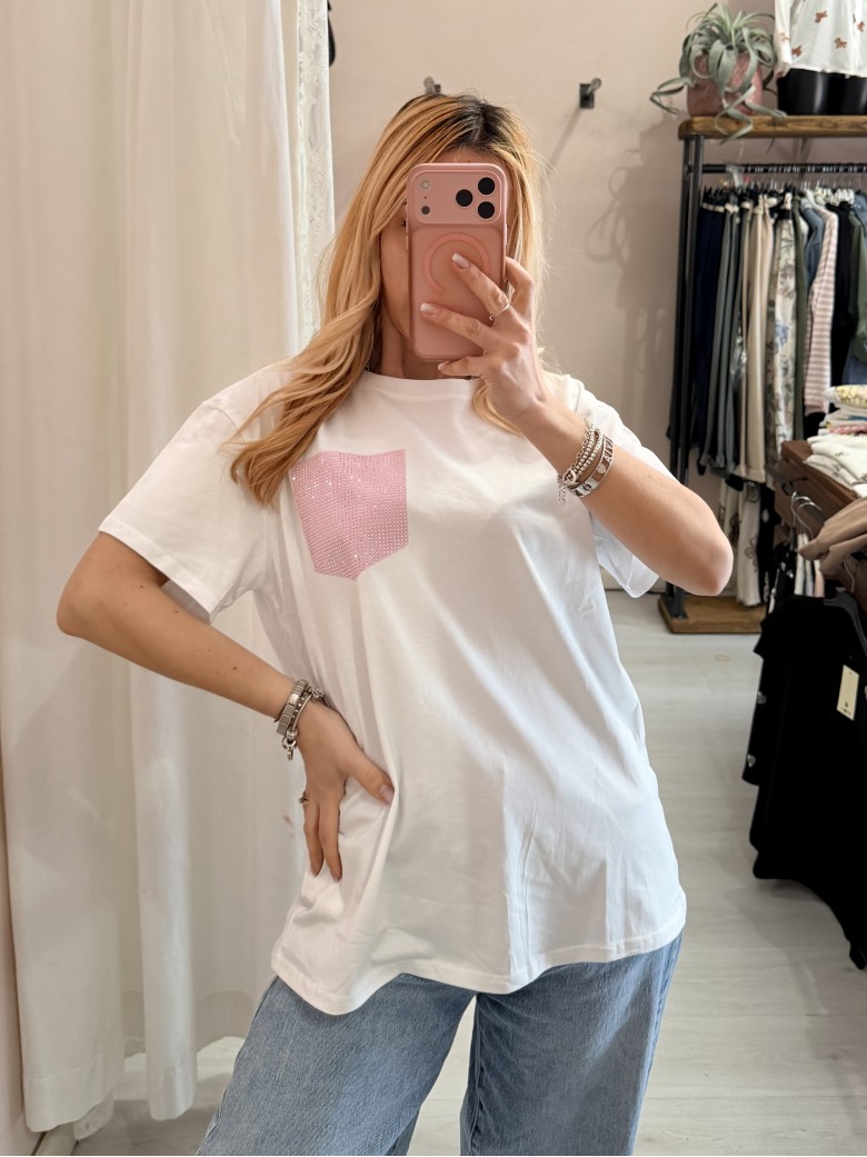 Maglia t shirt taschina strass rosa