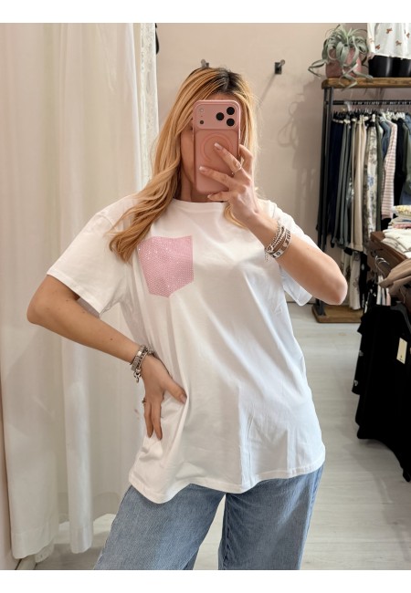 Maglia t shirt taschina strass rosa