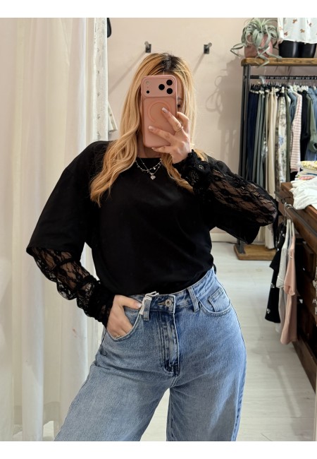 Maglia t shirt maniche PIZZO nera