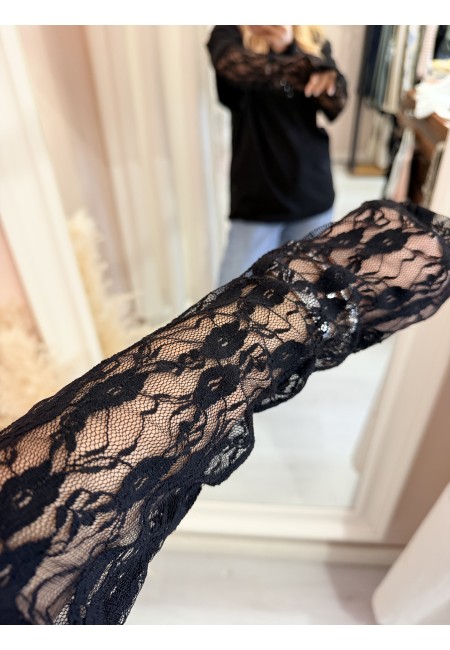 Maglia t shirt maniche PIZZO nera