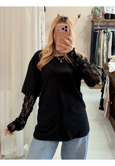 Maglia t shirt maniche PIZZO nera