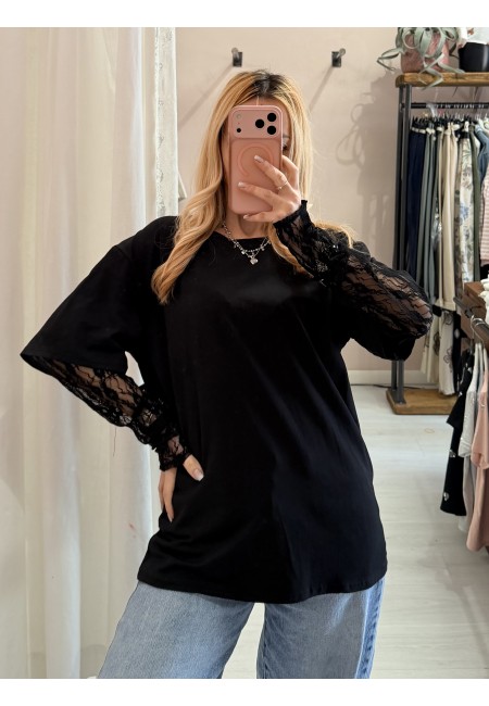 Maglia t shirt maniche PIZZO nera