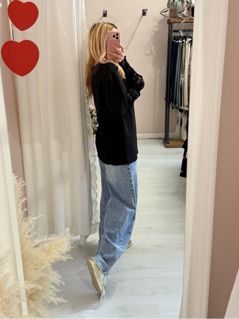 Maglia t shirt maniche PIZZO nera