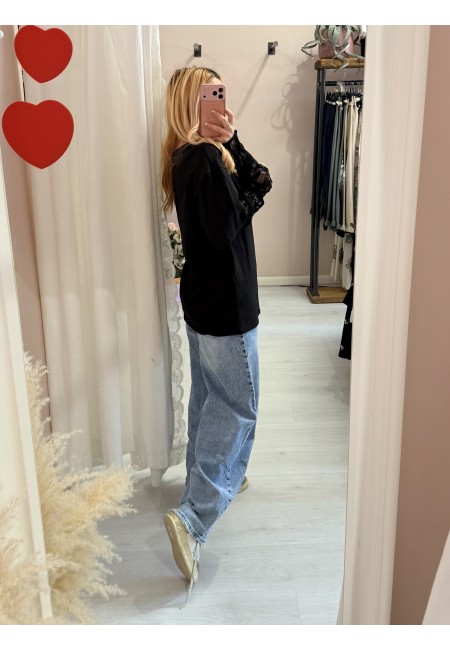 Maglia t shirt maniche PIZZO nera