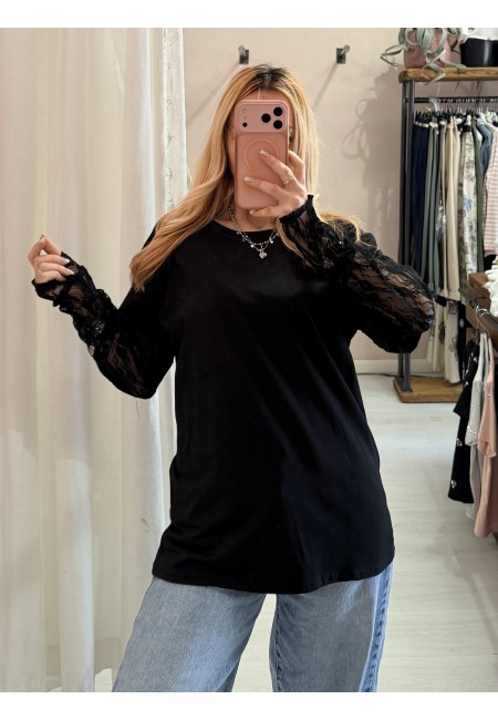 Maglia t shirt maniche PIZZO nera