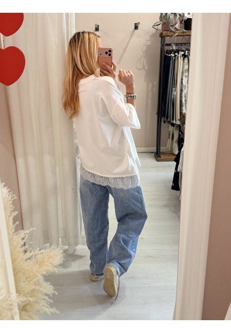 Maglia t shirt asimmetrica con pizzo bianca
