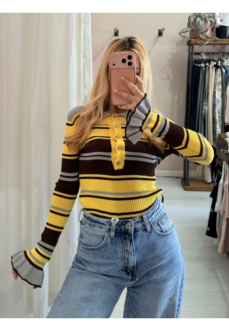 Maglia polo grigia e gialla