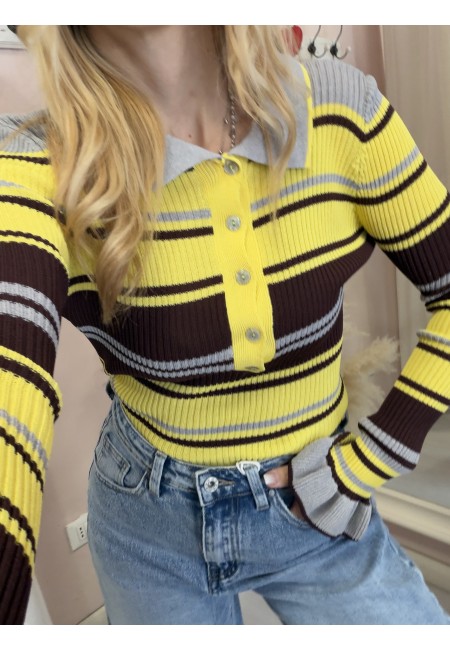 Maglia polo grigia e gialla