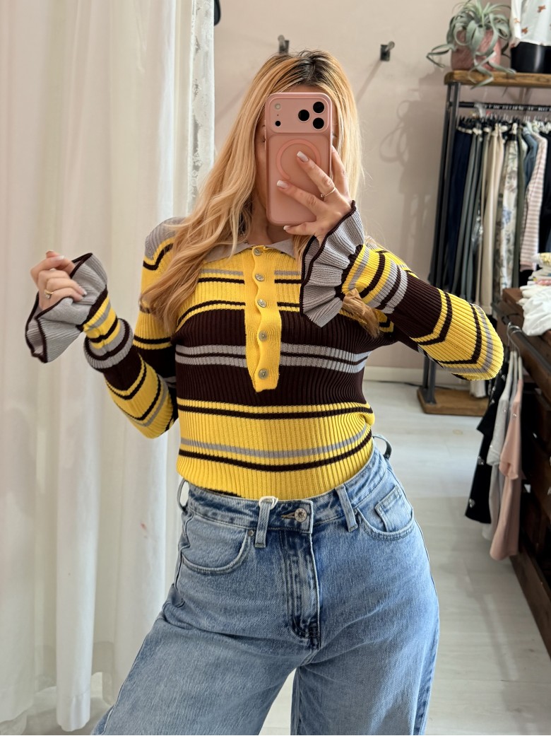 Maglia polo grigia e gialla