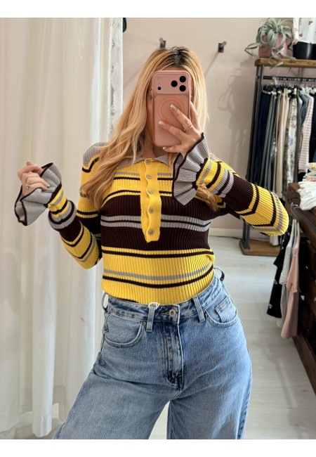 Maglia polo grigia e gialla