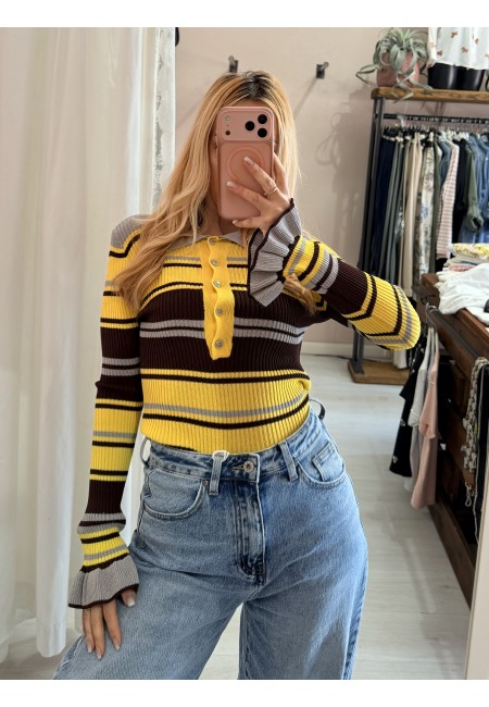 Maglia polo grigia e gialla