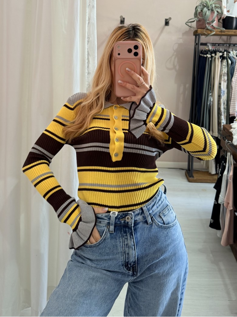 Maglia polo grigia e gialla