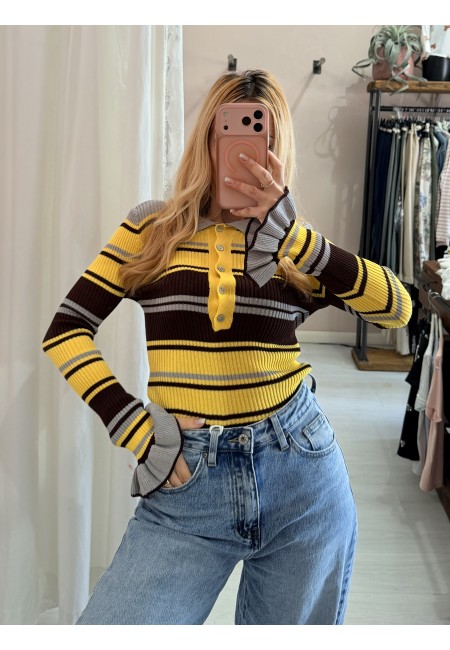 Maglia polo grigia e gialla