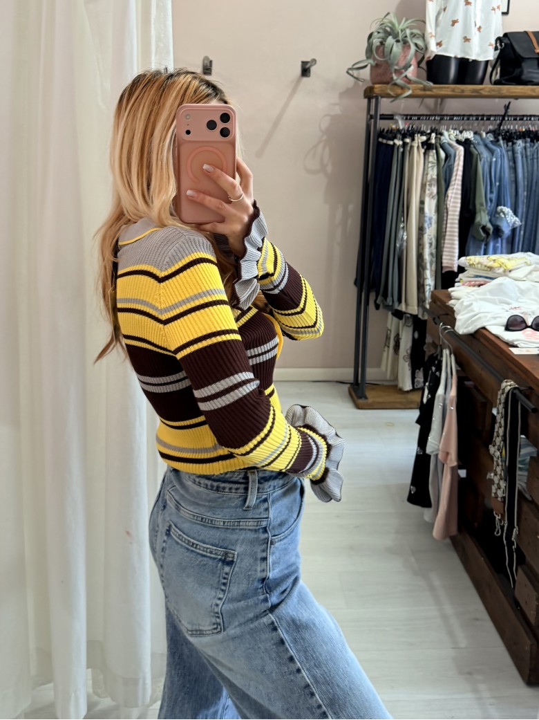 Maglia polo grigia e gialla